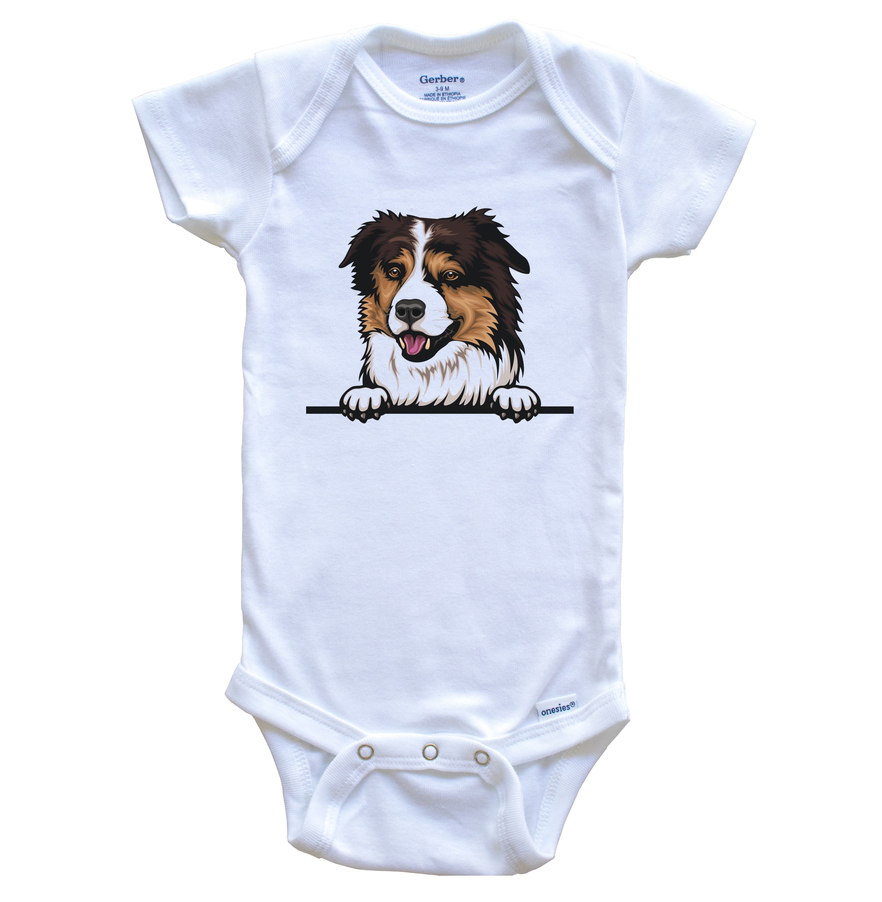 Miniature American Shepherd Dog Breed Cute One Piece Baby Bodysuit, 0-3 months white