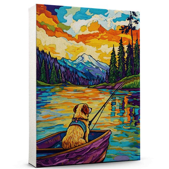 Miniature American Shepherd Dog Fishing Canvas Funny Miniature American Shepherd Dog Playing Fishing Canvas Wall Art for Sports Lovers, Pet Lovers, Home Decor