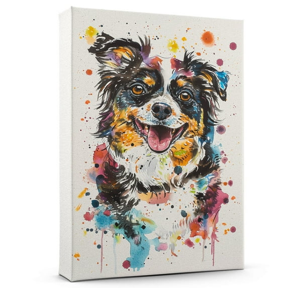 Miniature American Shepherd Dog Wall Art Animal Oil Painting On Canvas Poster Dog Watercolor Colorful Cute Dogs Aesthetic Room Decor Canvas Poster Unframe 8x12 inch