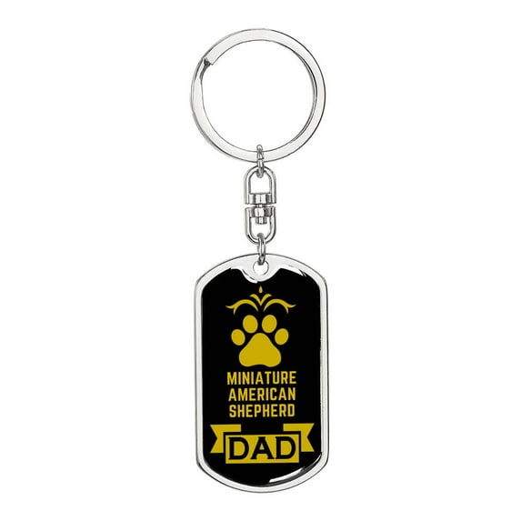 Miniature American Shepherd Keychain Stainless Steel or 18k Gold