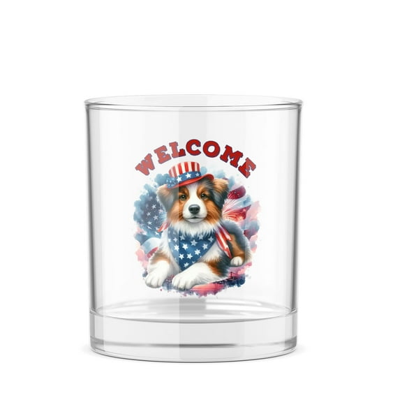 Miniature American Shepherd Patriotic Welcome for 4Th of July Independence Day 11oz Whiskey Glass Mug MAS Dog Lover Gifts Whiskey Cocktail Glasses Cup - 00010