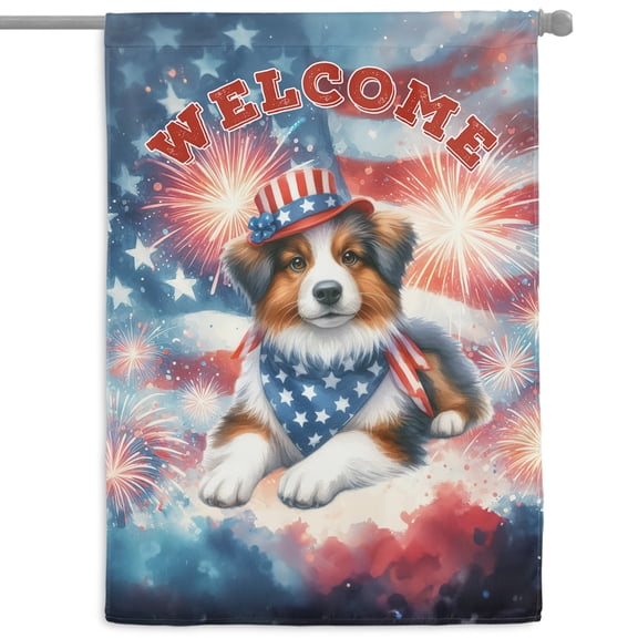 Miniature American Shepherd Patriotic Welcome for 4Th of July Independence Day House Flag 28x40in Double Sided MAS Dog Lover Gifts Outdoor Decor - 00010