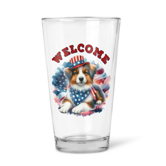 Miniature American Shepherd Patriotic Welcome for 4Th of July Independence Day 16oz Pint Beer Glass Mug MAS Dog Lover Gifts Beer Glasses Cup - 00010