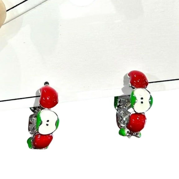 Miniature Apples Shaped Earrings Trendy Red Dripping Oil Ear Studs Fashion Jewelry Accessories for Teens and Adults