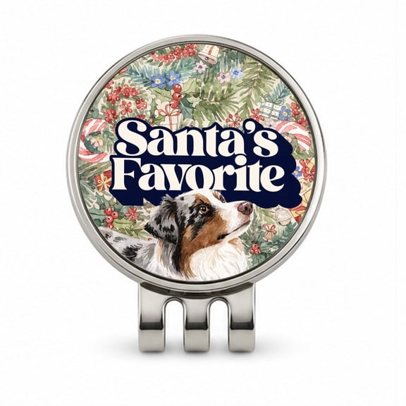 Miniature Australian Shepherd Mini Aussie Dog Christmas Santa's Favorite Golf Hat Clip with Removable Magnetic Ball Marker