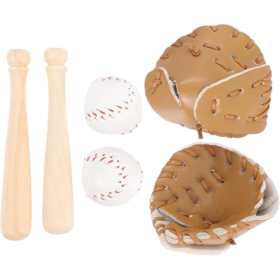 Miniature Baseball Bats Gloves Kit Simulation Baseball Model Toys for Dollhouse Accessories Crafts Project Decoration, Khaki