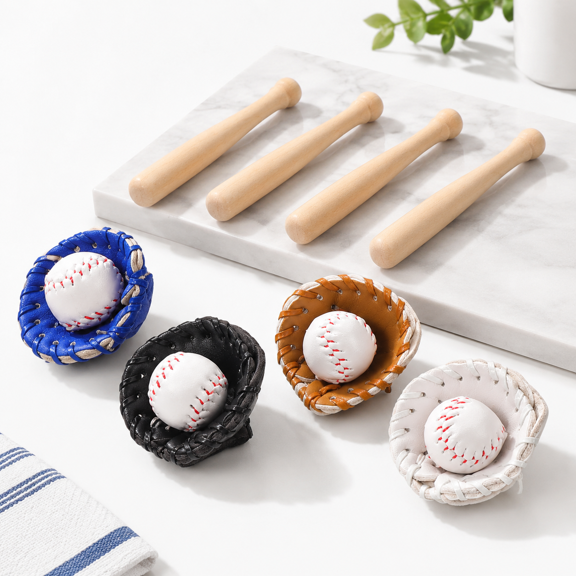 Miniature Baseball Softball Set 4-Pack Dollhouse Accessories Sports Themed Ornaments