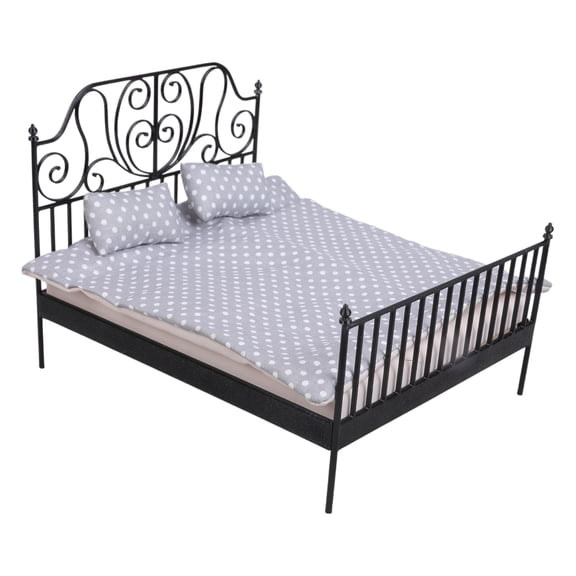 Miniature Bed with Removable Bedding Model Project Decorative Accessories For 1/12 Scale Dollhouses Scene Display