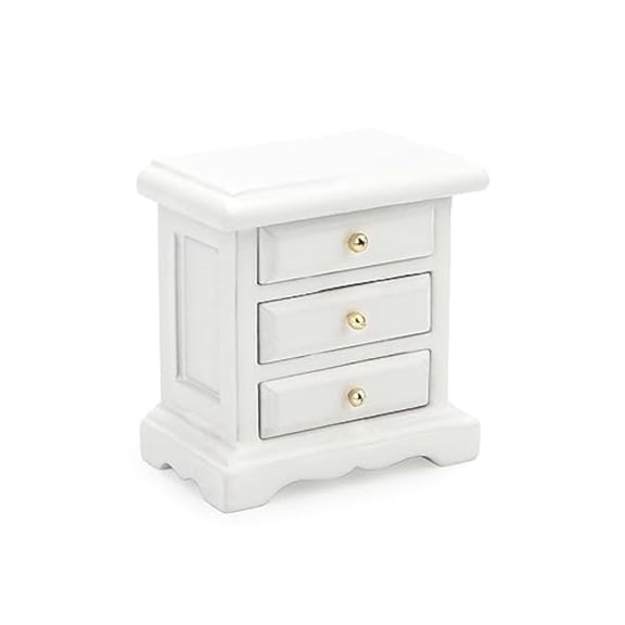 Miniature Bedside 1:12 Furniture Dollhouse Nightstand Bedroom Drawer Cabinet Model Accessories Mini House Scene Building Tabletop Decorations (White)