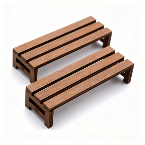 Miniature Bench 2 Pcs Dollhouse Wooden for Crafts, Garden Accessories