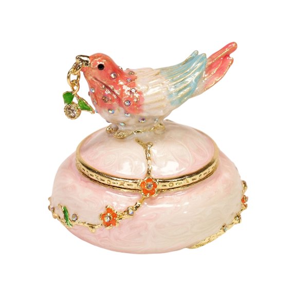 Miniature Bird Treasure Box Hand Painted Exquisite Enamel Design for Wedding