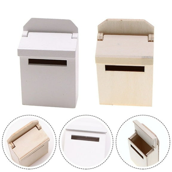 Miniature Blank Mail Box House Mini Mail Box Miniature Wooden Flip Mailbox Model White Smile Home