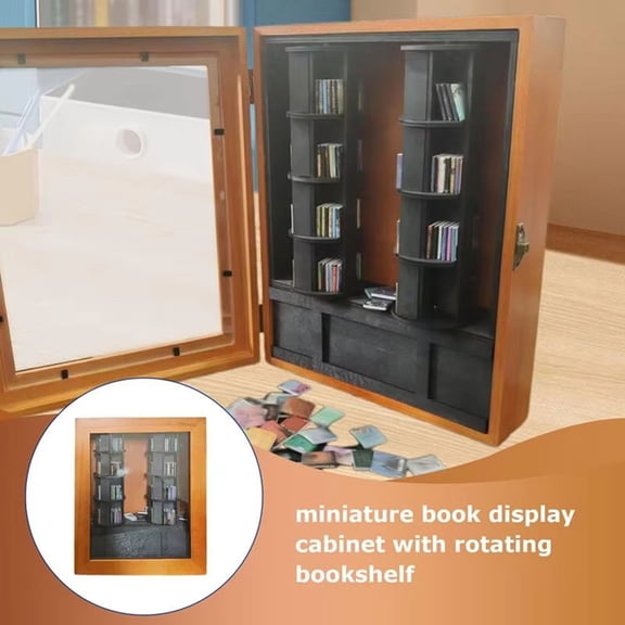 Miniature Bookshelf Wooden Book Nook Library Shelf Decor Reading with Revolving for Gifts