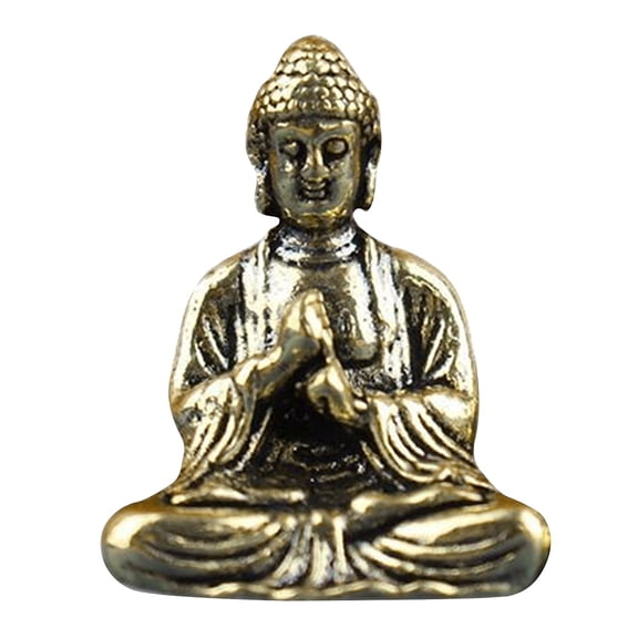 Miniature Brass Sakyamuni Buddha Sculpture Pocket Size Solid Material for Meditation Room Desk Decor