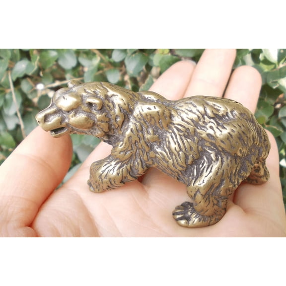 Miniature Brass bear Figurine Model Ornament Retro wild Animal Statue Home Table Decoration Solid Metal Ornament, Mini bear Sculpture