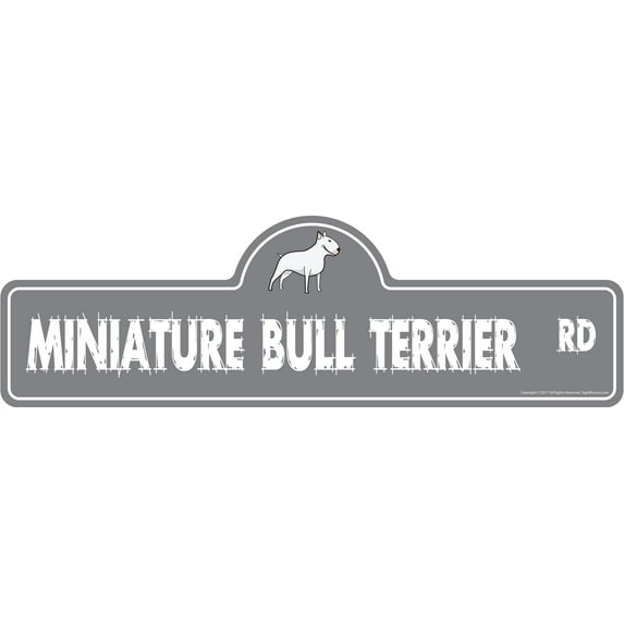 Miniature Bull Terrier Street Sign | Indoor/Outdoor | Dog Lover Funny Home Décor for Garages, Living Rooms, Bedroom, Offices | SignMission personalized gift | 20" Wide
