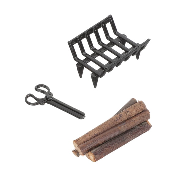 Miniature Cabin Decors Fireplaces Accessory Set with Detailed Firewood Rack and Tongs For 1/12 Scale Model Display