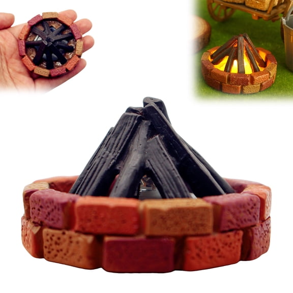 Miniature Camp Fire Dollhouse Fire Ornament Decor LED Mini Bonfire Pretend Model DIY Garden Fairy Decor Home Decoration
