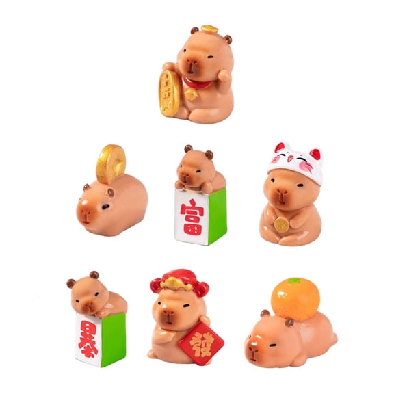 Miniature Capybaras Figurines Set of 7 Tiny Resins Statues for New Year or Birthday Decoration Attracting Wealth