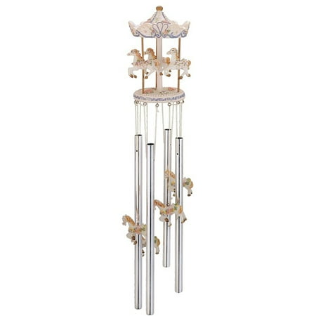 Miniature Carousel Top Wind Chime With Hanging Horse Figures