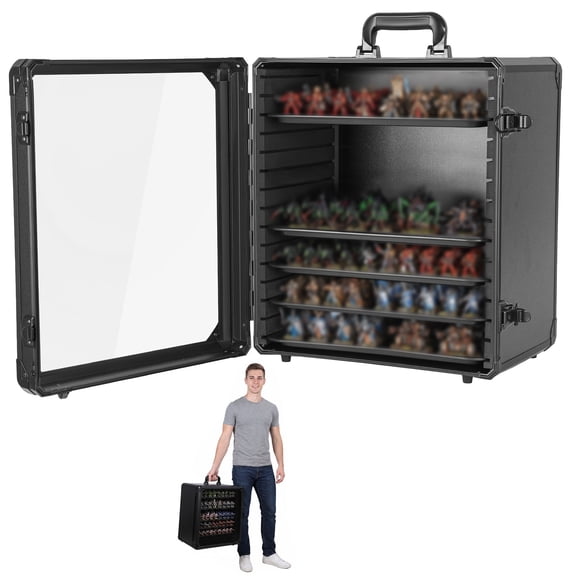 Miniature Carrying Case, Miniature Storage Case with 5 Trays, Aluminum Alloy Frame, Display and Transport Action Figure Display Case for Collectibles Miniatures, Best Gifts for Men