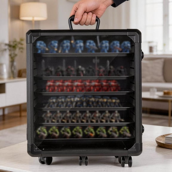 Miniature Carrying Case, Miniature Storage Case with 6 Trays, Aluminum Alloy Frame, Display and Transport Action Figure Display Case for Collectibles Miniatures, Best Gifts for Men