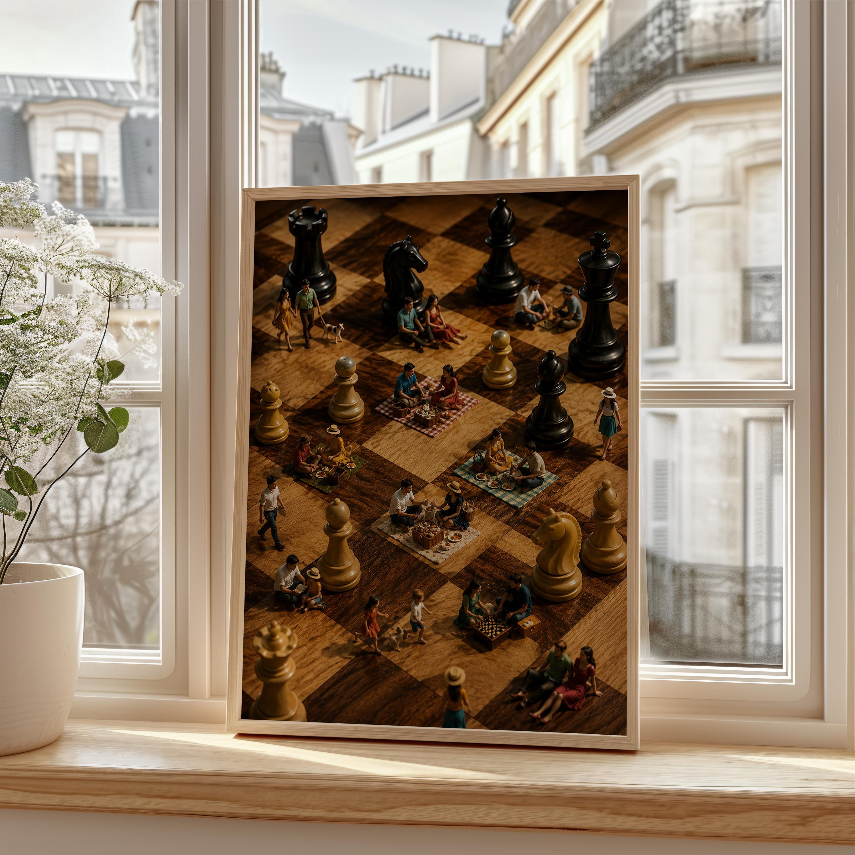 Miniature Chess Picnic Surreal Chessboard Art Tiny People Poster ...