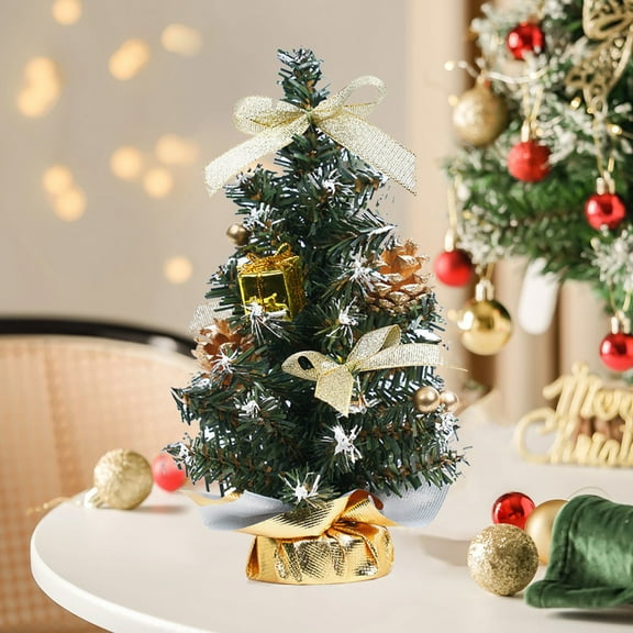 Miniature Christmas Tree Potted Plant, Gold Holiday Decorations for Desktop and Office Scene, Festive Tabletop Decor for Christmas and Family Gatherings, Holiday Party Favor and Mantel Akmoler