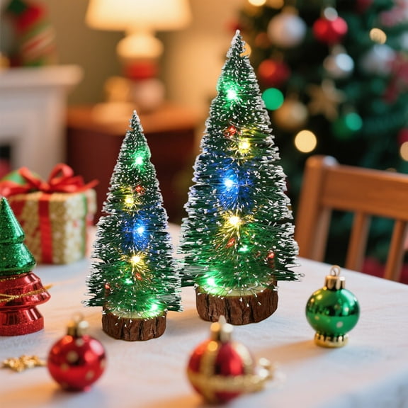Miniature Christmas Tree with Multicolor LED Lights, Battery Operated Tabletop Holiday Decoration for Home, Office, Desk, Party, Festive Ornament