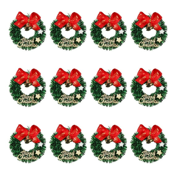 Miniature Christmas Wreath Ornament Set Of 12 With Bow Rattan Ring For Tree Decoration Holiday Gift 3Inch