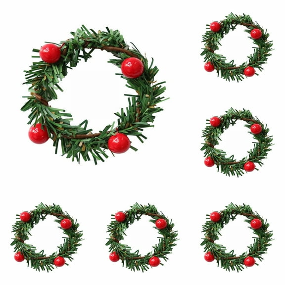Miniature Christmas Wreaths Ornaments Small Hanging, Holiday Wreath Garland for Christmas Tree Decorations, Artificial Xmas Wreath for Dollhouse Door Window Wall Hanging Indoor Outdoor festive Decor