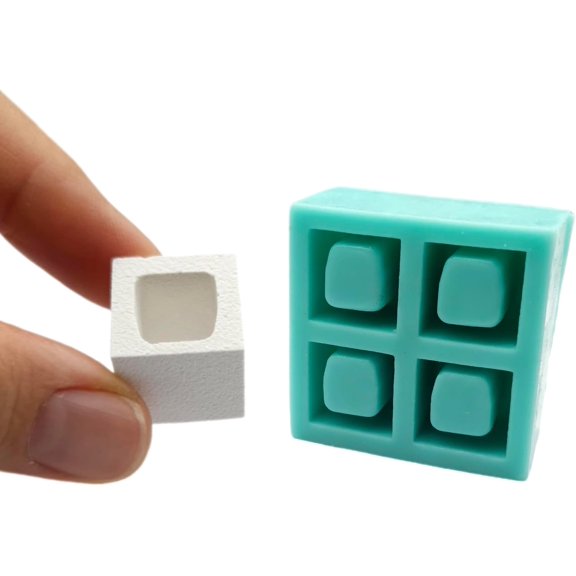 Miniature Cinder Half Blocks Silicone Mold - 1:12 Scale with Realistic Texture (4 Cavities half block)