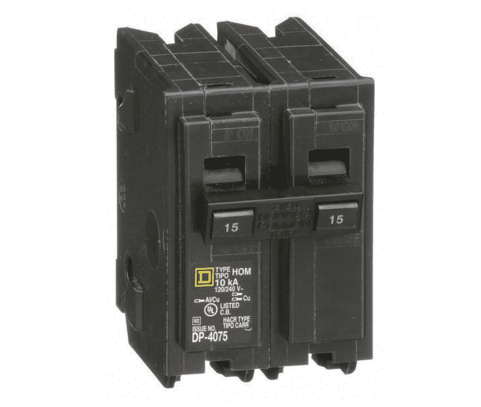 Miniature Circuit Breaker, 15 A, 120/240V AC, 2 Pole, Plug In Mounting Style, HOM Series