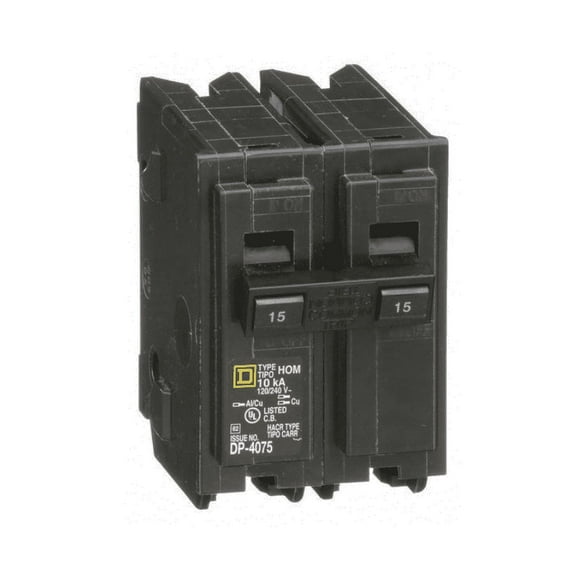 Miniature Circuit Breaker, 15 A, 120/240V AC, 2 Pole, Plug In Mounting Style, HOM Series