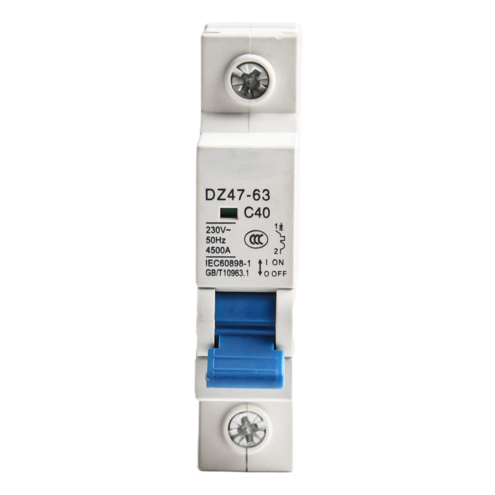 Moumouten DZ47-63 1 Pole 2A Miniature Circuit Breaker – AC230V, Overload & Short Circuit Protection, 6kA Breaking Capacity, 35mm DIN Rail Mount
