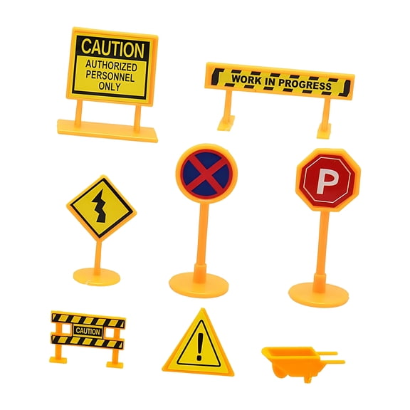 Miniature City Roadway 8pcs Doll House Engineering Road Signs For Kids Educational Building And Creative Pretend Play