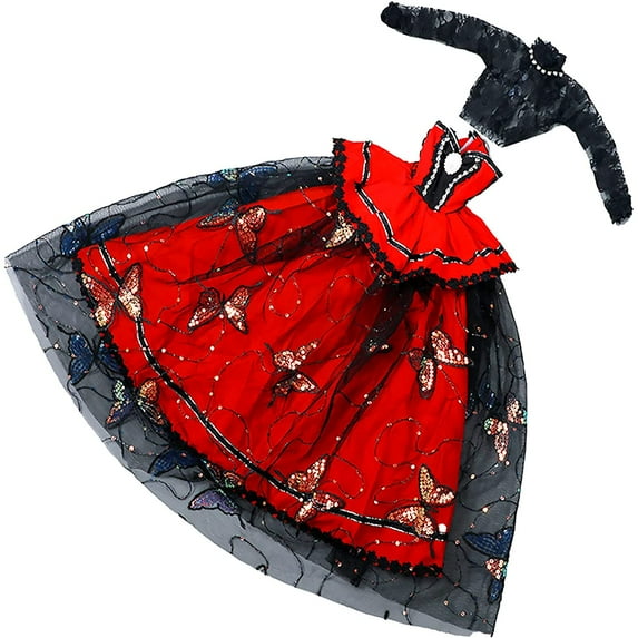 Miniature Clothes Dress Butterfly Queen Dress Mini Vintage Lace Dress Dressing Up Props for Miniature People Costume