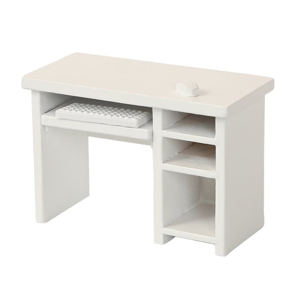 Miniature Computer Desk for Dollhouses Decoration 1/12 Scale Dollhouses Office Display Accessories with Keyboard and