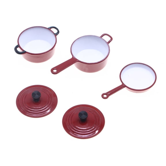 Miniature Cookware Enameled Pots and Pan Set Simulation Kitchenware For Doll House Scene Display And Kids Pretend Play Game