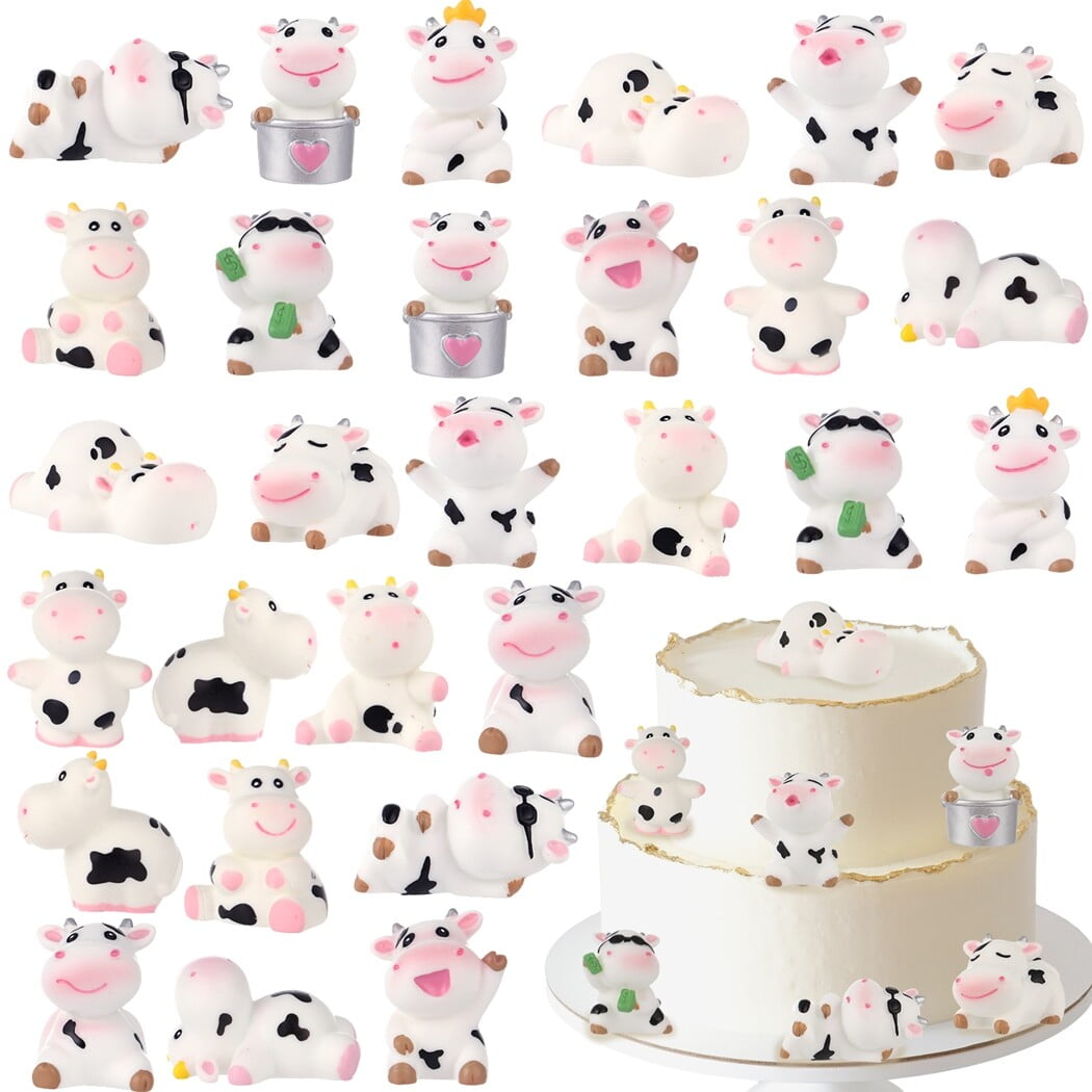 Miniature Cow Figurines, 28 Pcs Bulk Set, Cute Animal Resin Figures for