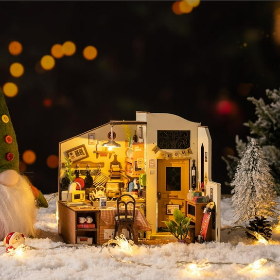 Miniature Cozy Kitchen House Kit for Adults, Tiny House Making Kit with Furnitures, Halloween/ Decorations/Gifts