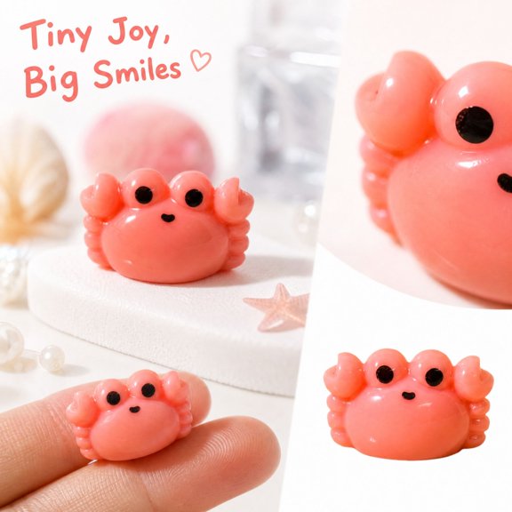 Miniature Crab Resin Figurine with Hand-Painted Design, 1 Piece Miniature Size, Pink, for Desk Or Shelf Display, Cute Decoration
