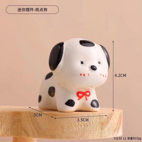 Miniature Dalmatian Dog Ceramic Figurine for Office Desks and Home Dcor