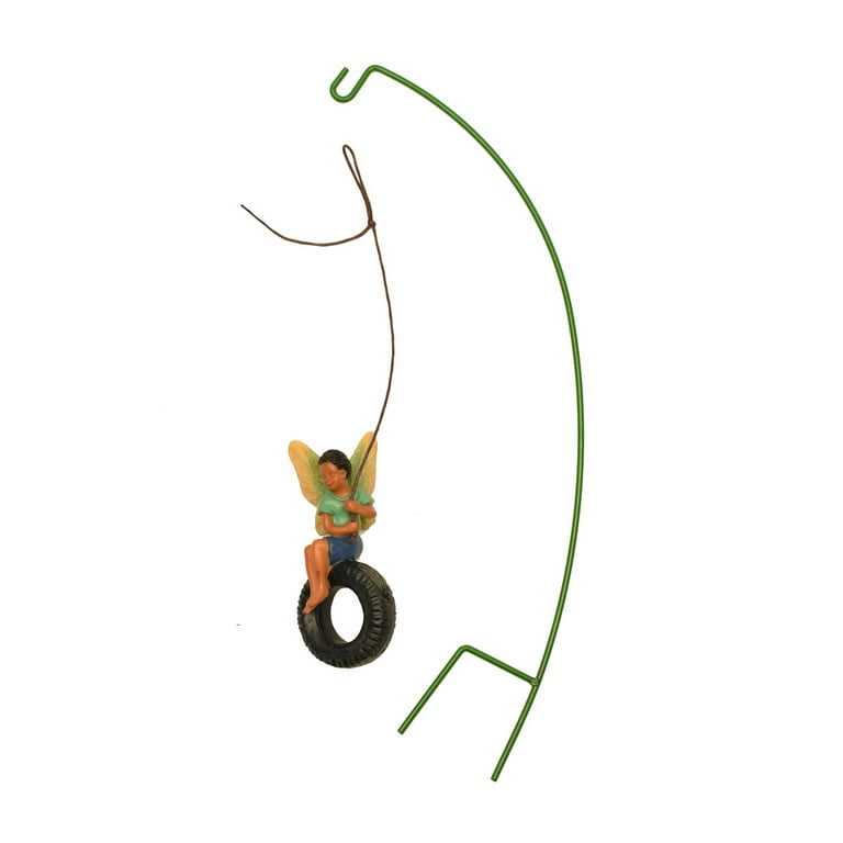 Mini Tire Swing Dark Hair Fairy Boy Figurine Garden Dollhouse Decor Accessory