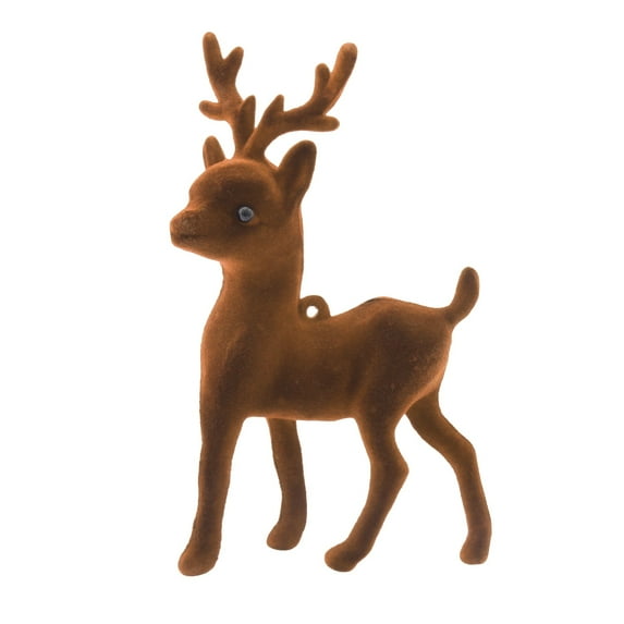 Miniature Deer Figurine Ornament, Soft Flocking Animal Model, Desktop Decoration for Home Office Shelf Nightstand (U)