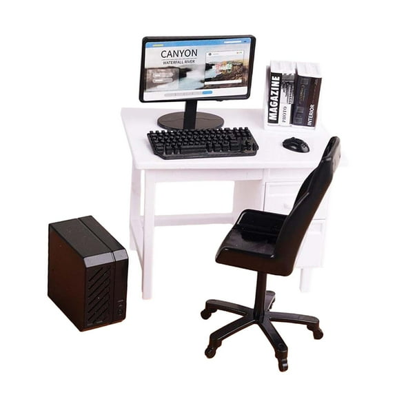 Miniature Desk Gaming Table Office Chair Set with Keyboard Model for Study Room Decor and DIY Scenes