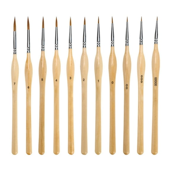 Miniature Detail Paint Brush Set, 11 PCs Ultra Fine Tip Brushes for Precision Painting, Watercolor, Acrylic, Model Detailing, Crafts, with Natural Wood Triangular Handle