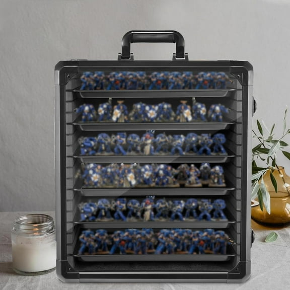 Miniature Display Case | Miniatures Storage Case | Aluminum Alloy Frame Storage Box with 6 Trays for Figures, Action Figures, Toys, Figurines
