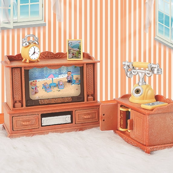 Miniature Doll House Living Room Sofa TV Set, Home Model Decoration Small Furniture Boutique for 1:12 Scale Dollhouses Children's Pretend Play Toys Imaginative Gift