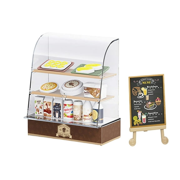 Miniature Dollhouses Bakery Counter Display Case Set with Model Cake Figurine for Pretend Play Cooking Imaginative Play